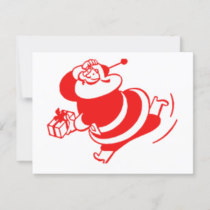Retro Weihnachtsmann läuft Rot und Weiß Postkarte