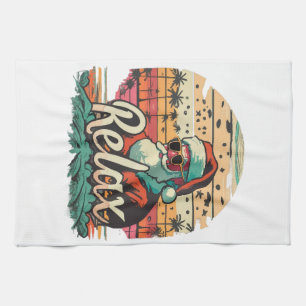 Retro Weihnachtsmann mit dem Titel Entspannen Geschirrtuch