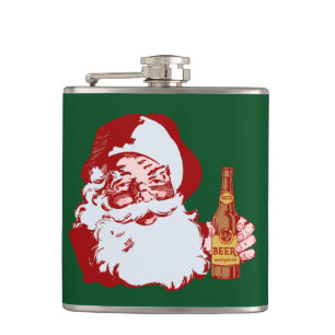 Retro Weihnachtsmann mit einem Bier-Weihnachten Flachmann