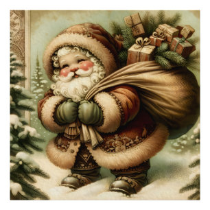 Retro Weihnachtsmann mit Geschenken Fotodruck