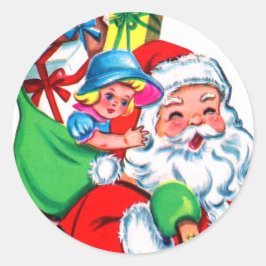 RETRO Weihnachtsmann mit klassischem Rundaufkleber Runder Aufkleber