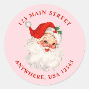 Retro-Weihnachtsmann-pink-Retro-Adressetikett Runder Aufkleber
