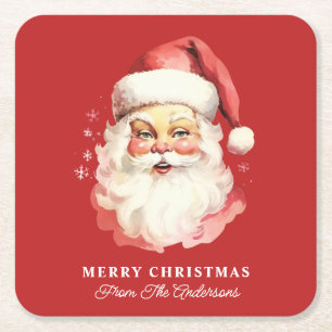 Retro Weihnachtsmann Rot Personalisierter Name Wei Rechteckiger Pappuntersetzer