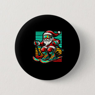 Retro Weihnachtsmann - Weihnachts-Ski fahren Button
