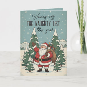 Retro Weihnachtsmann winkt von der Ungezogen-Liste Karte