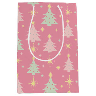 Retro Weihnachtsmuster der 1950er Jahre in Rosa un Mittlere Geschenktüte