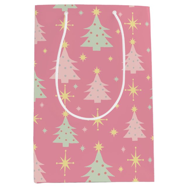 Retro Weihnachtsmuster der 1950er Jahre in Rosa un Mittlere Geschenktüte (Vorderseite)