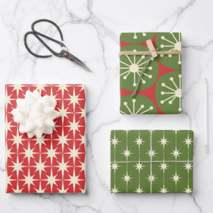 Retro-Weihnachtsmuster im Midcentury-Modern-Stil Geschenkpapier Set