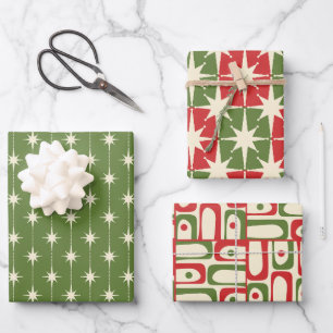 Retro-Weihnachtsmuster im Stil der Mitte des 20. J Geschenkpapier Set