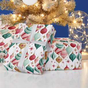 Retro-Weihnachtsornamente in Rosa und Türkis Geschenkpapier