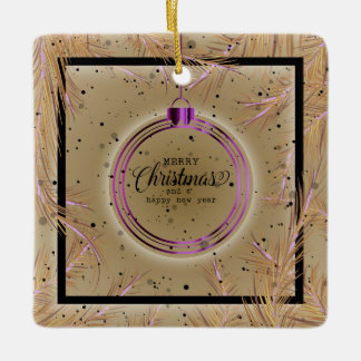 Retro-Weihnachtsrahmen Zweige Frohe Weihnachten Keramikornament