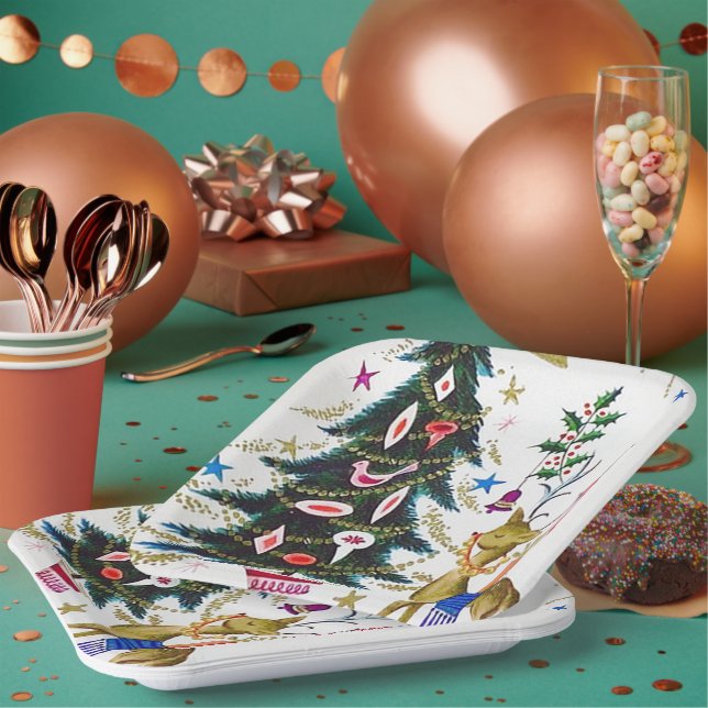 Retro Weihnachtsreder und Party Pappteller (Multi)