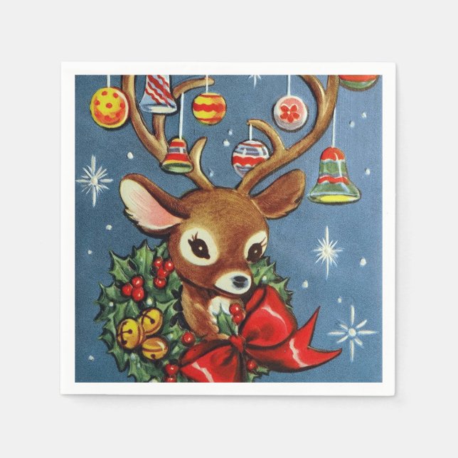 Retro Weihnachtsrinder Party Papierservietten (Vorderseite)