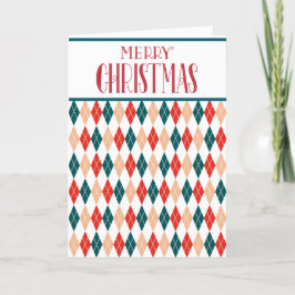 Retro Weihnachtsrot Aquamarin Diamond Kariert Feiertagskarte