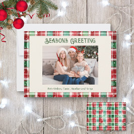 Retro Weihnachtsrot und grünes Kariertes Foto Feiertagskarte