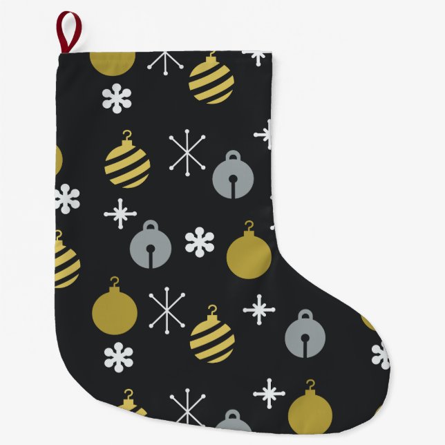 Retro Weihnachtsschmuck Black Gold Großer Weihnachtsstrumpf (Vorderseite)