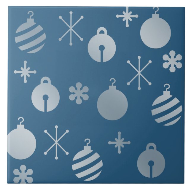 Retro Weihnachtsschmuck Blue Silver Fliese (Vorderseite)