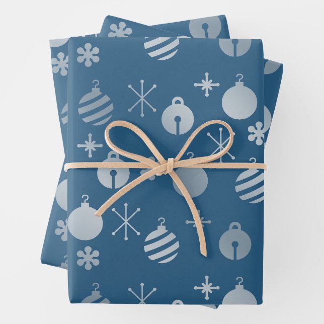 Retro Weihnachtsschmuck Blue Silver Geschenkpapier Set (Beispiel)