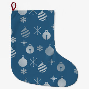 Retro Weihnachtsschmuck Blue Silver Großer Weihnachtsstrumpf