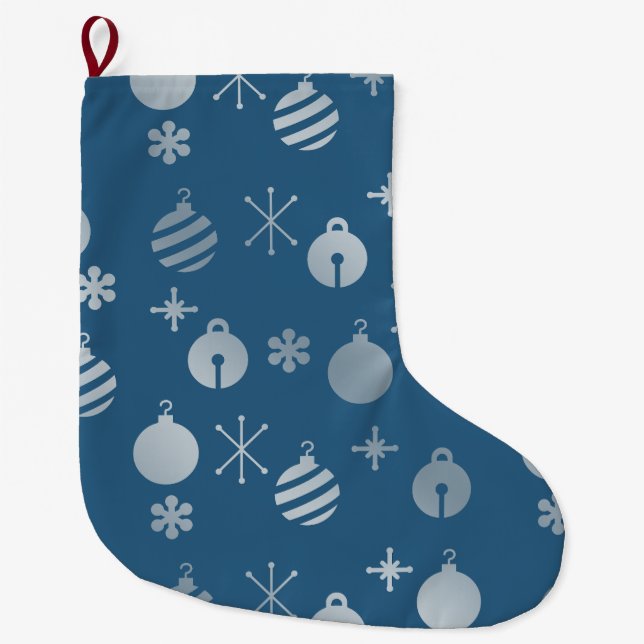 Retro Weihnachtsschmuck Blue Silver Großer Weihnachtsstrumpf (Vorderseite)
