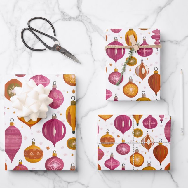 Retro Weihnachtsschmuck Geschenkpapier Set (Vorderseite)