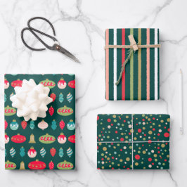 Retro Weihnachtsschmuck Mittelalter Moderne Farben Geschenkpapier Set