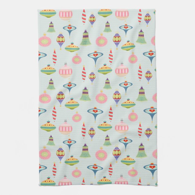 Retro Weihnachtsschmuck | Moderne Mitte des Jahrhu Geschirrtuch (Vertikal)