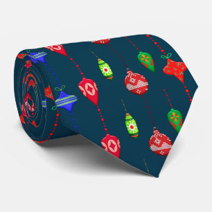 Retro Weihnachtsschmuck Muster auf Navy Blue Mens Krawatte