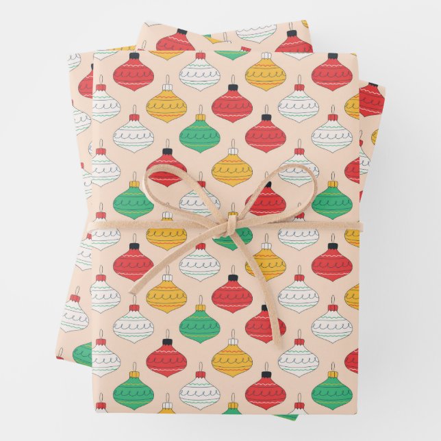 Retro Weihnachtsschmuck Muster Geschenkpapier Set (Beispiel)