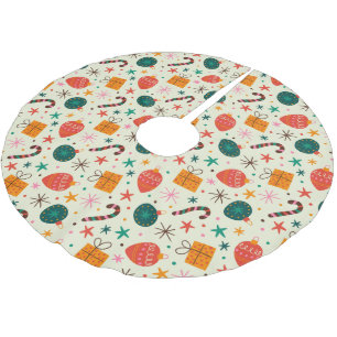 Retro Weihnachtsschmuck und Geschenkmuster Polyester Weihnachtsbaumdecke