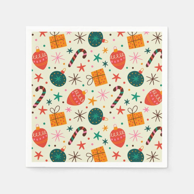 Retro Weihnachtsschmuck und Geschenkmuster Serviette (Vorderseite)