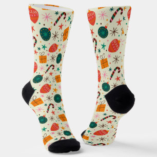 Retro Weihnachtsschmuck und Geschenkmuster Socken