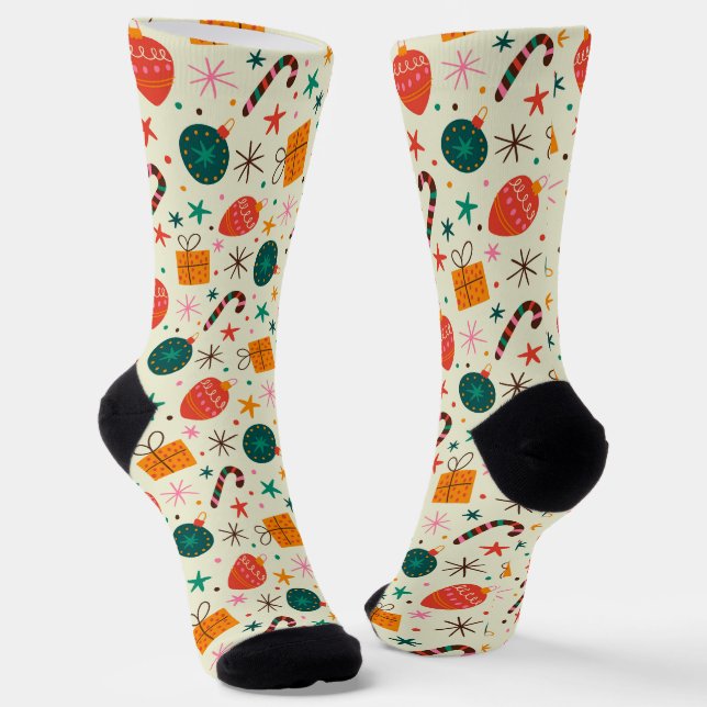 Retro Weihnachtsschmuck und Geschenkmuster Socken (Gewinkelt)