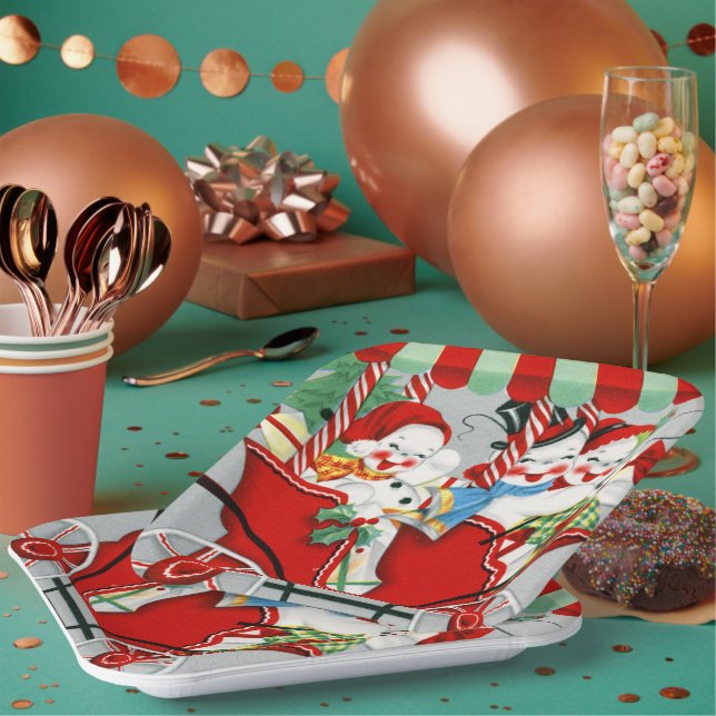 Retro-Weihnachtsschnee Familie Pappteller (Multi)