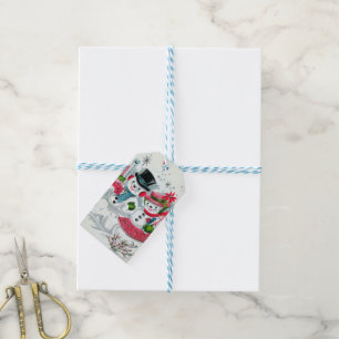 Retro-Weihnachtsschnee-Paar Holiday Geschenkanhänger