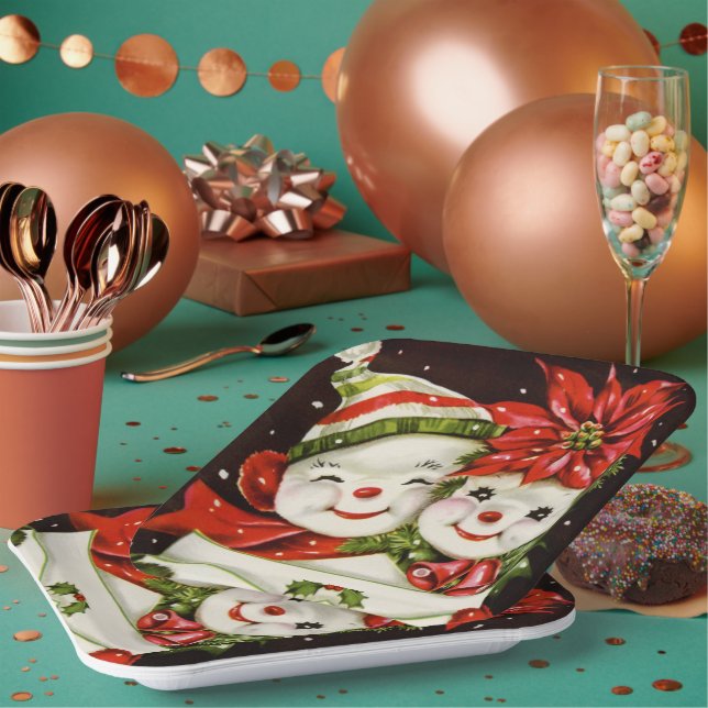 Retro-Weihnachtsschnee-Paar Holiday Pappteller (Multi)