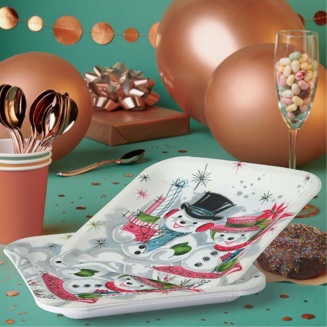 Retro-Weihnachtsschnee-Paar Holiday Pappteller (Multi)
