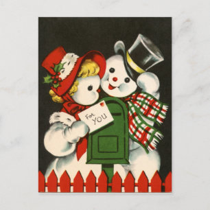 Retro Weihnachtsschnee Pärchen Postkarte