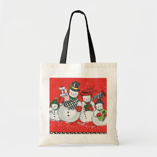 Retro-Weihnachtsschneefamilie Tragetasche (Vorne)
