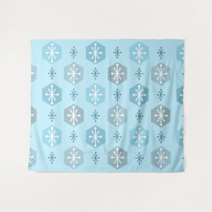 Retro-Weihnachtsschneeflocken Babyblau Wandteppich
