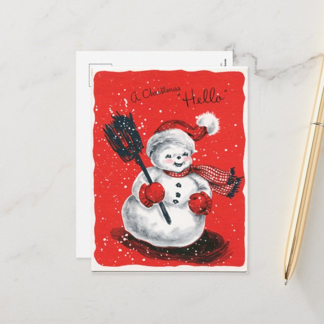 Retro-Weihnachtsschneemann Feiertagspostkarte (Vorderseite/Rückseite Beispiel)