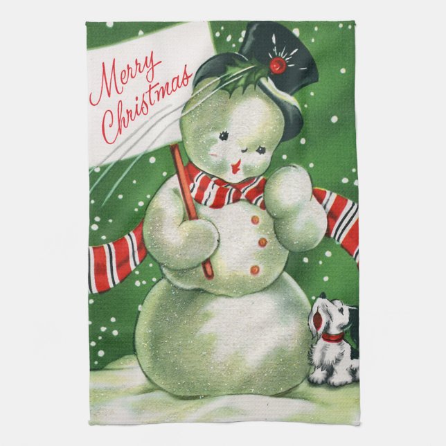Retro Weihnachtsschneemann Holiday Küchentuch (Vertikal)