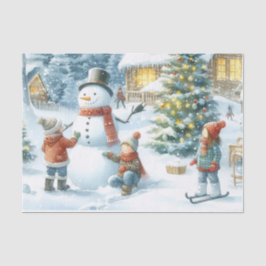 Retro Weihnachtsschneemann und Kinder Seidenpapier