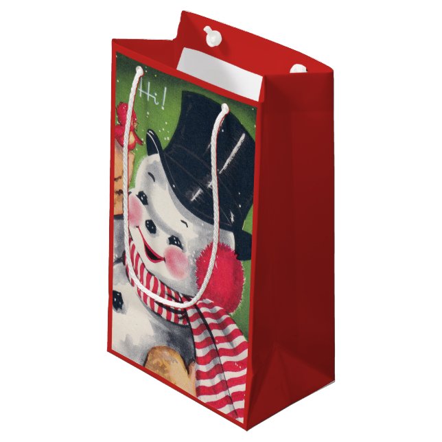 Retro Weihnachtsschneemann Weihnachtsfeier Kleine Geschenktüte (Vorderseite Schrägansicht)