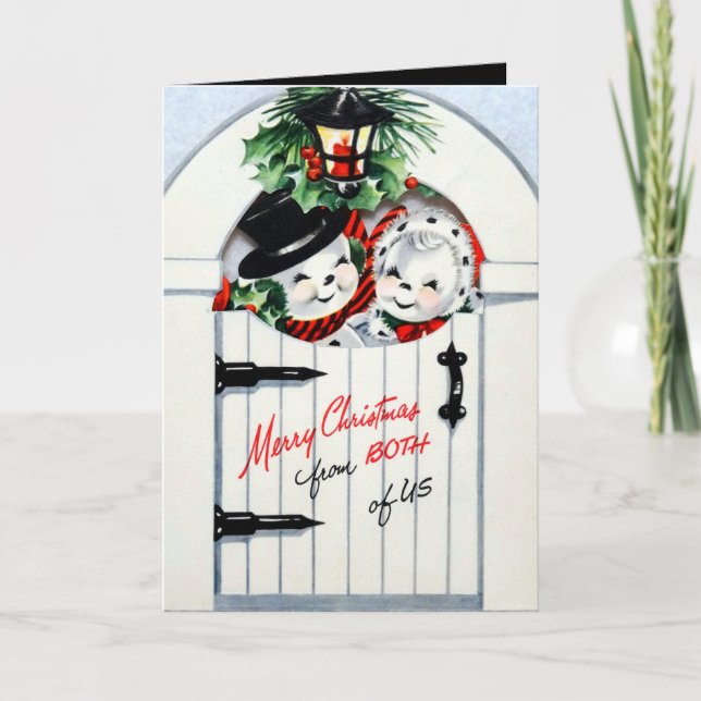 Retro-Weihnachtsschneepaar Feiertagskarte (Vorderseite)
