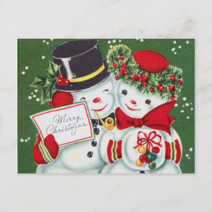 Retro-Weihnachtsschneepaar Feiertagspostkarte