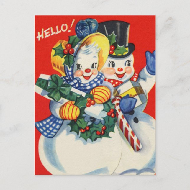 Retro-Weihnachtsschneepaar Feiertagspostkarte (Vorderseite)