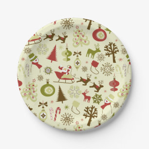 Retro Weihnachtsskizze-nahtloses Muster Pappteller