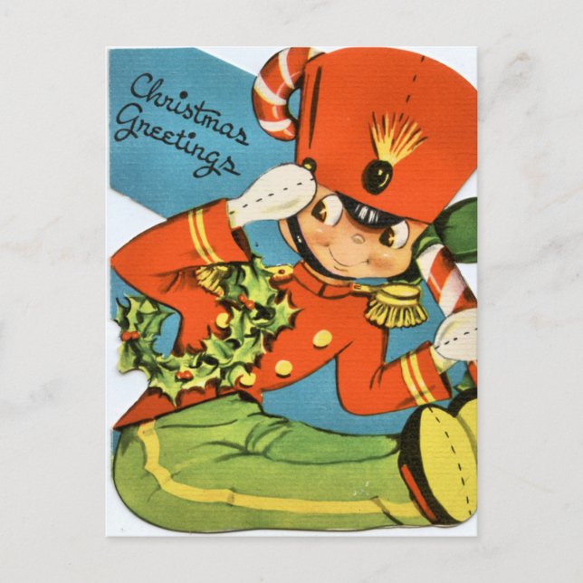 Retro-Weihnachtssoldat Feiertagspostkarte (Vorderseite)