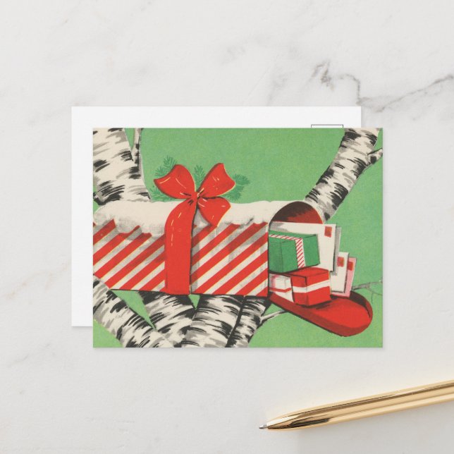 Retro-Weihnachtstheke Feiertagspostkarte (Vorderseite/Rückseite Beispiel)